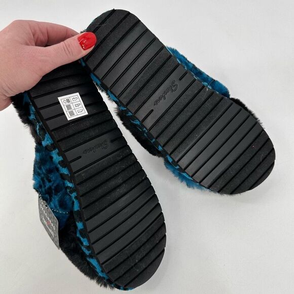 NWT Skechers x DVF Cozy Slide Cross Over Slippers Black & Blue Leopard Size 7.5 - Picture 5 of 7